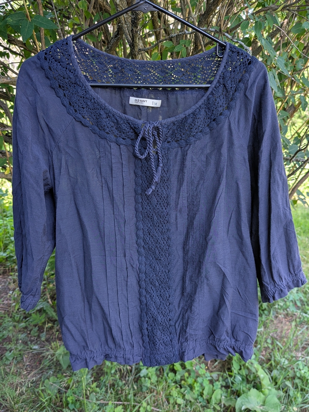 Old Navy Navy Crochet-Trim Peasant Blouse